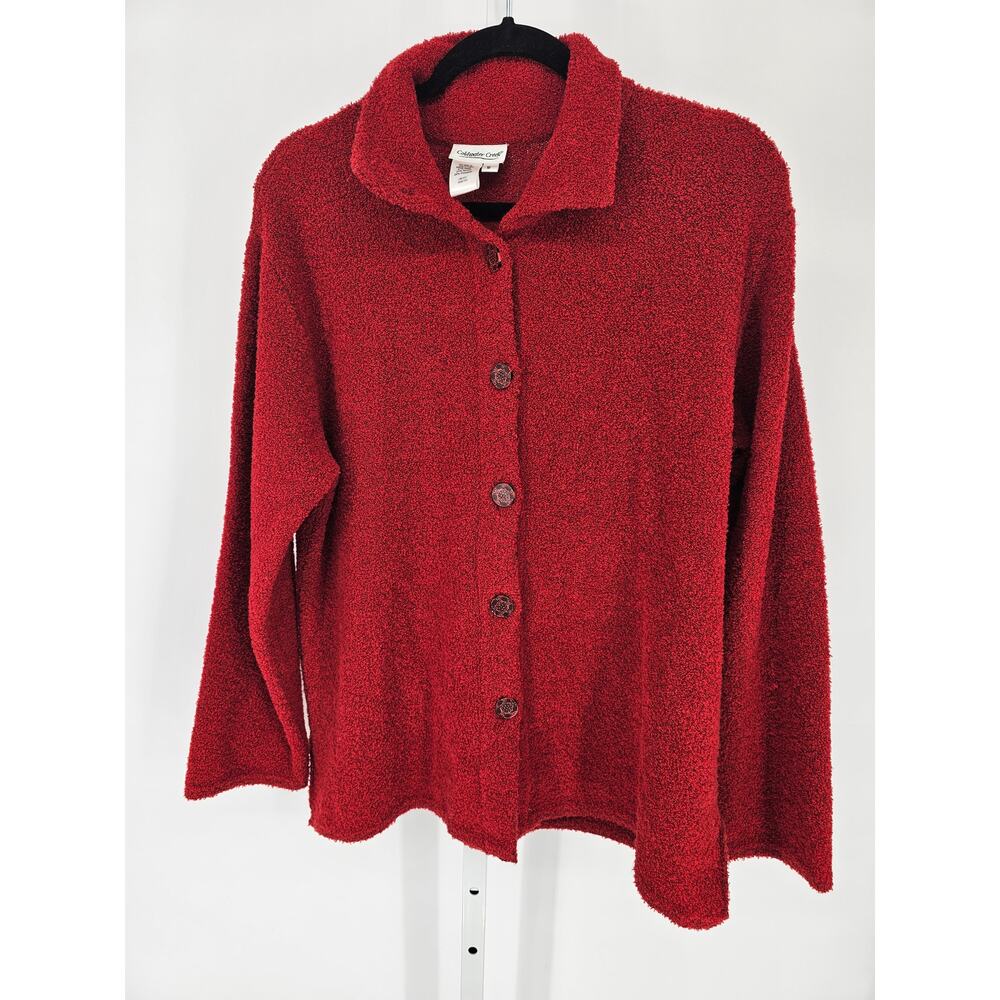 Coldwater Creek Women's Red Button-Up Collared Long Sleeve Cardigan Size M